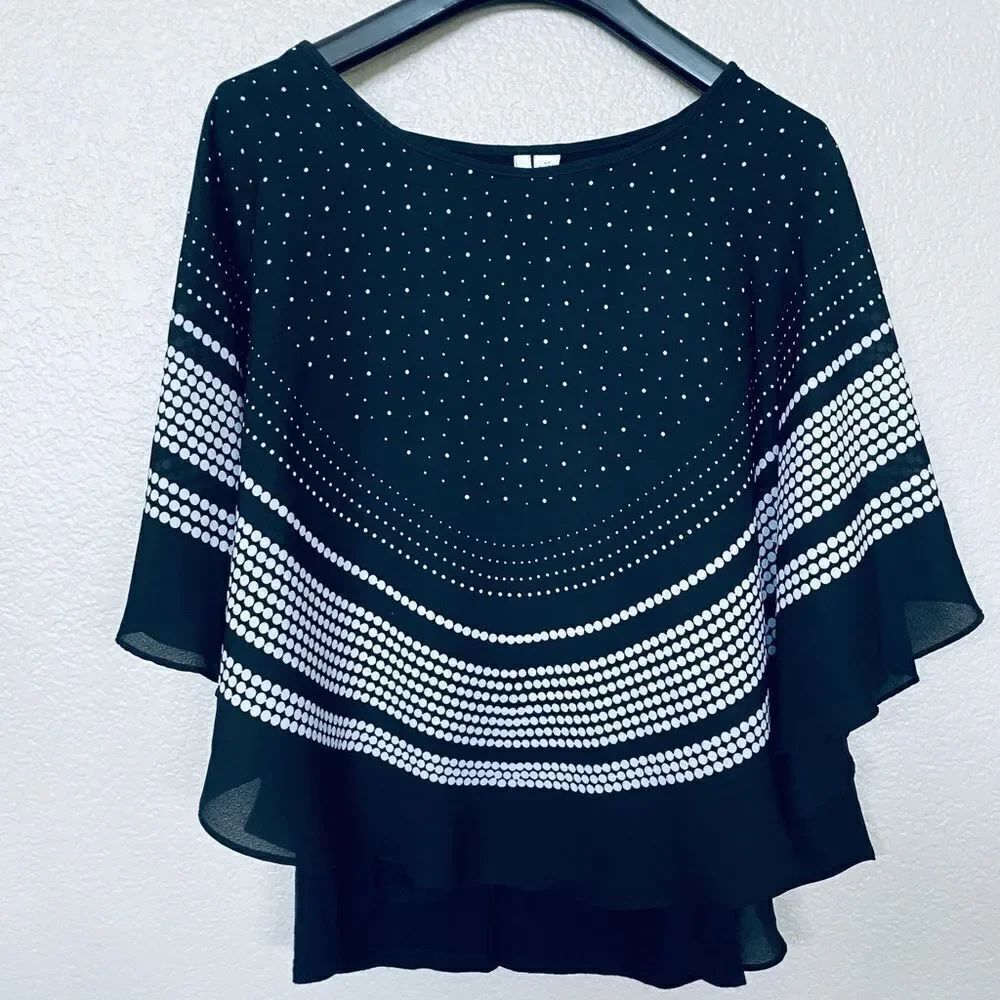 Elle Draped Overlay Layered Print Flowy Blouse Top XS